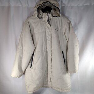 Ellesse Perugia Italia Cream Beige Monogram Hooded Puffer Jacket Womens L Large